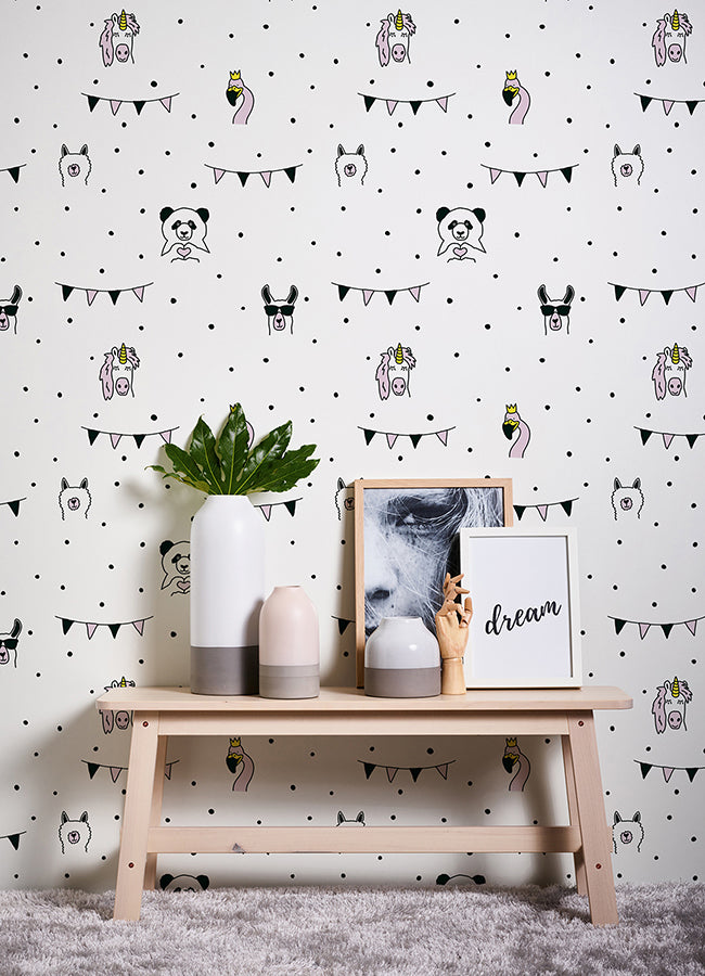 Orlow Pink Llama Wallpaper - Brewster Wallcovering