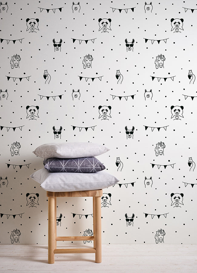 Orlow Black Llama Wallpaper  | Brewster Wallcovering