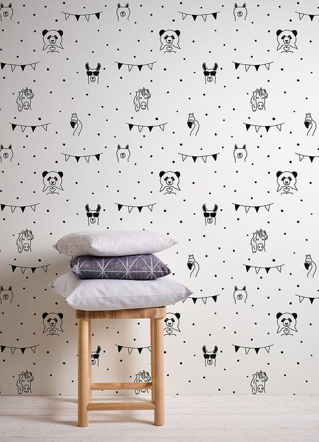 Orlow Black Llama Wallpaper - Brewster Wallcovering