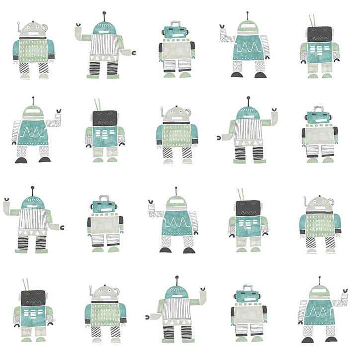 Callum Teal Robots Wallpaper - York Wallcoverings - 4060-138938