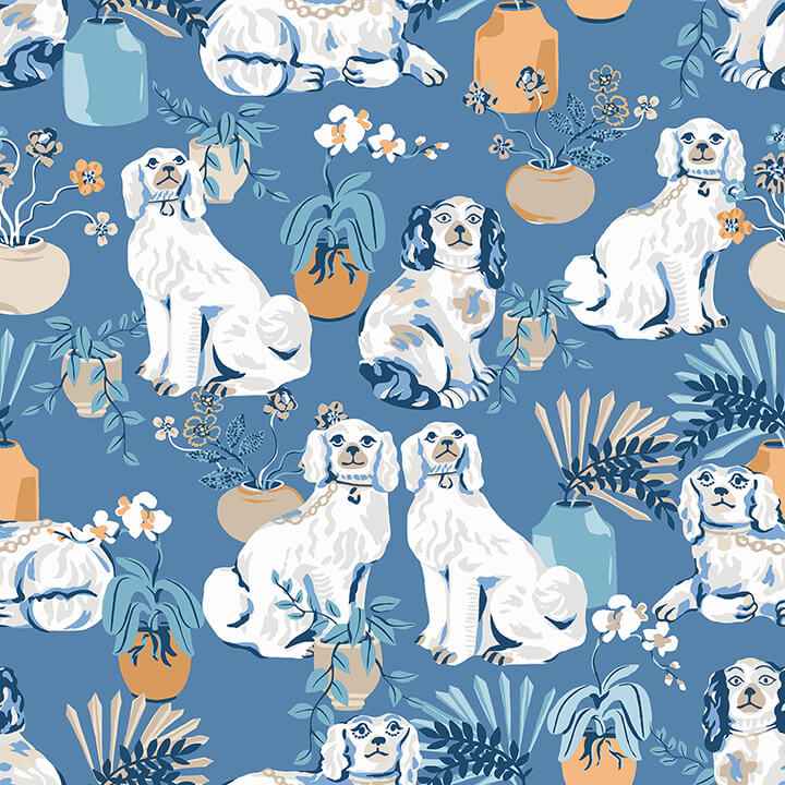 Cerulean Good Dog Peel and Stick Wallpaper - York Wallcoverings - PFS4810