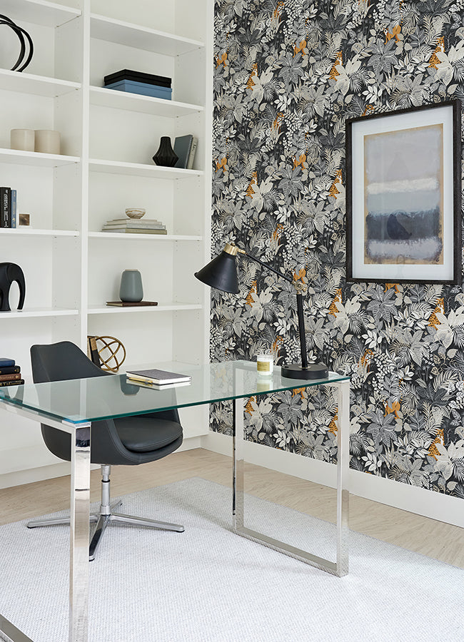 Charcoal Tropical Oasis Peel and Stick Wallpaper  | Brewster Wallcovering - The WorkRm