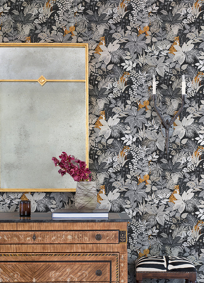 Charcoal Tropical Oasis Peel and Stick Wallpaper  | Brewster Wallcovering - The WorkRm