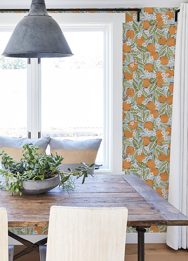 Sky Blue Orange Grove Peel and Stick Wallpaper  | Brewster Wallcovering - The WorkRm