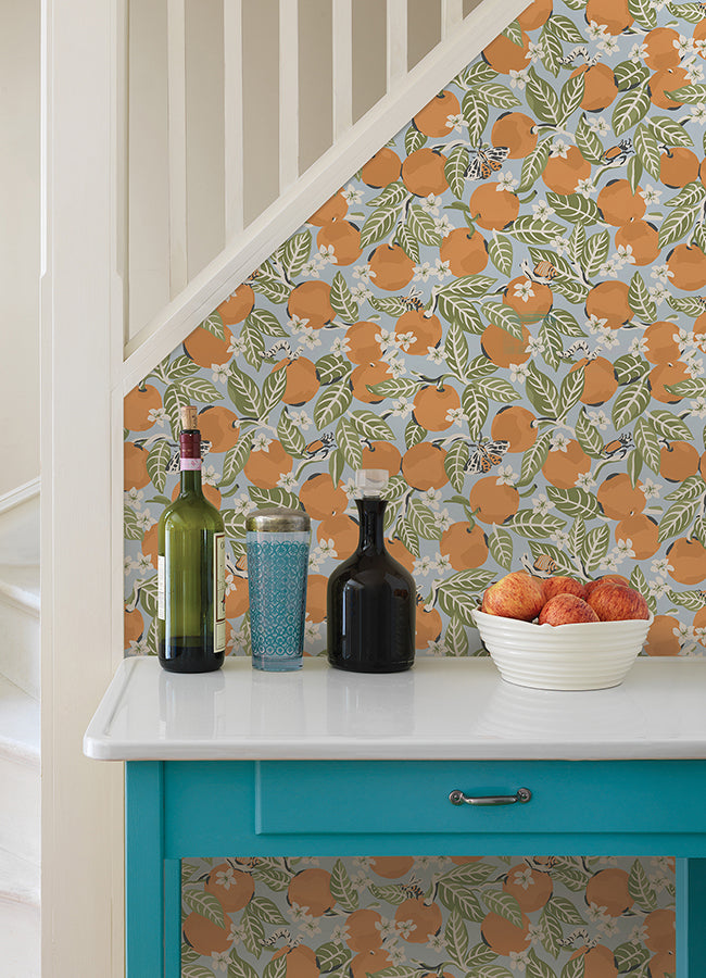 Sky Blue Orange Grove Peel and Stick Wallpaper  | Brewster Wallcovering - The WorkRm