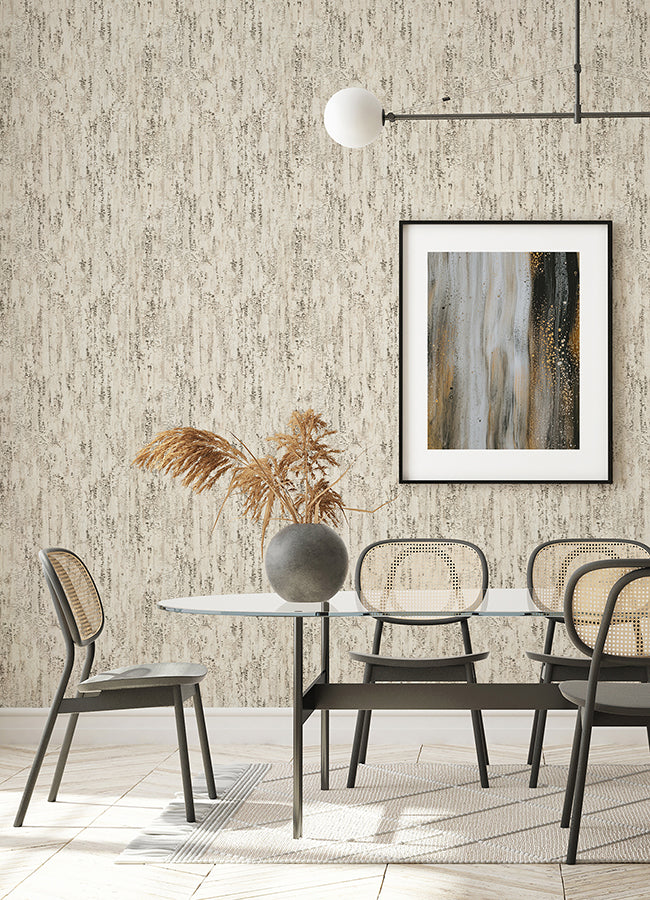 Colm Beige Birch Wallpaper - Brewster Wallcovering