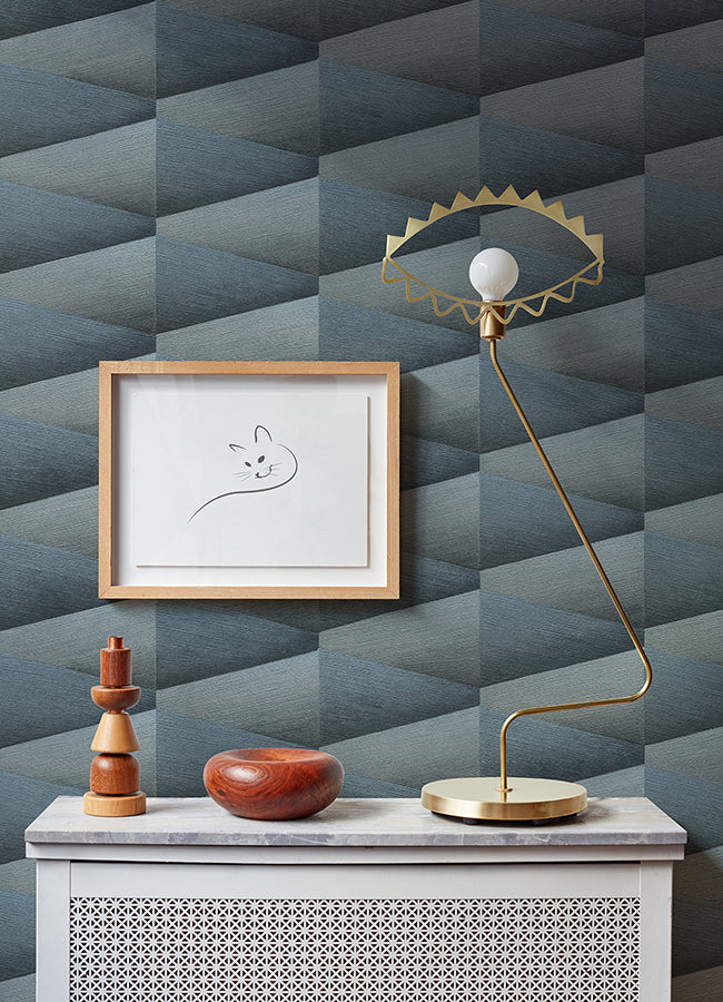 Shae Indigo Geo Wallpaper - Brewster Wallcovering