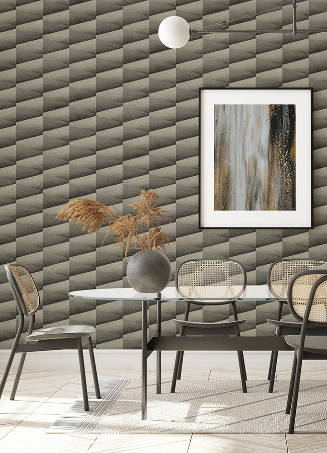 Shae Dark Grey Geo Wallpaper - Brewster Wallcovering