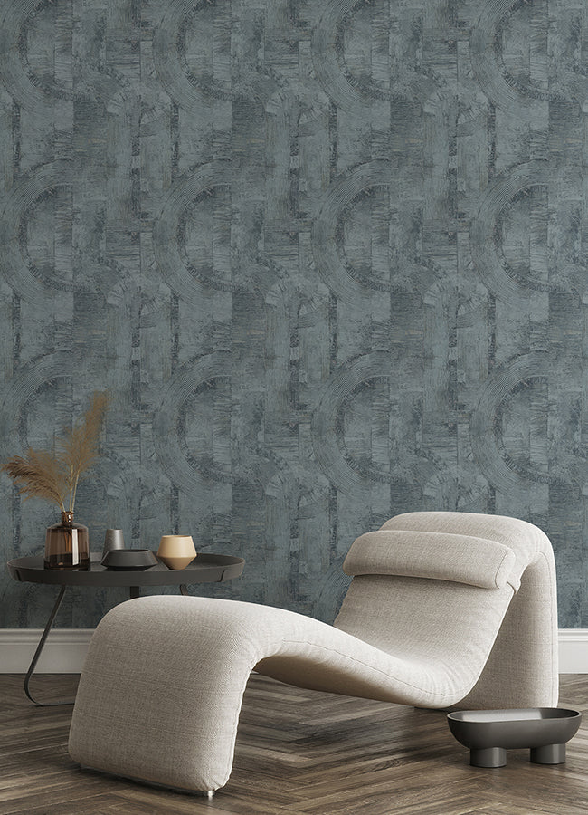 Abe Blue Geo Wallpaper - Brewster Wallcovering