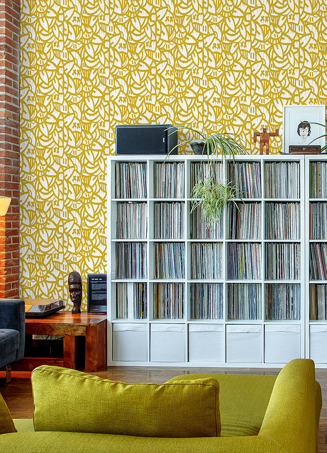 Yellow Bold Arrangements Peel and Stick Wallpaper - Brewster Wallcovering