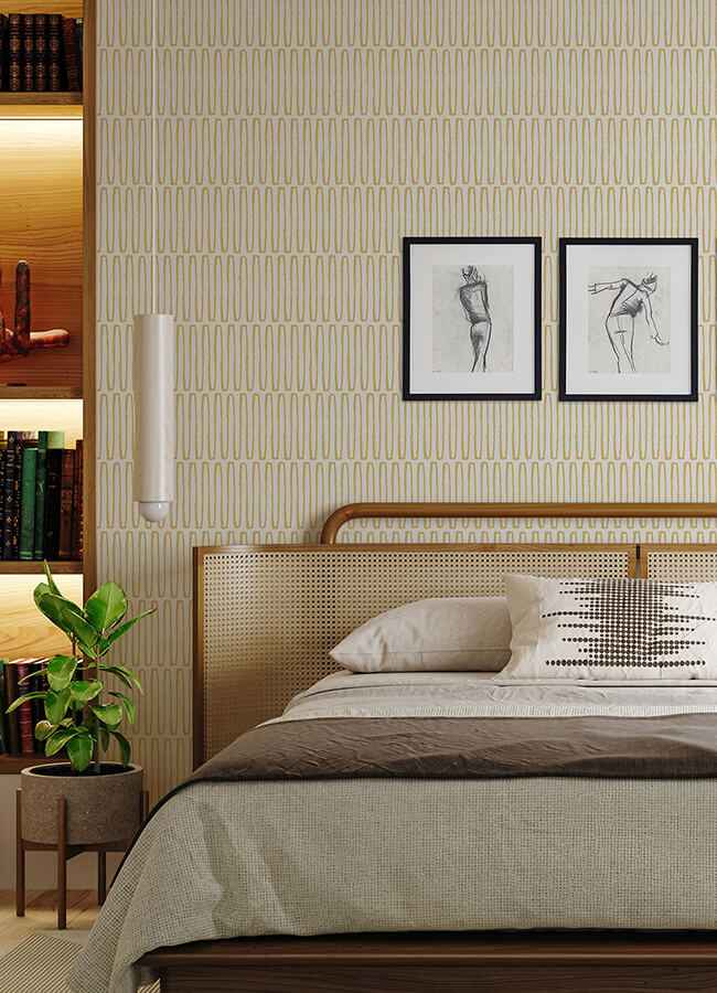 Lars Mustard Retro Wave Wallpaper - York Wallcoverings - 4066-26500 - York Wallcoverings Wallpaper