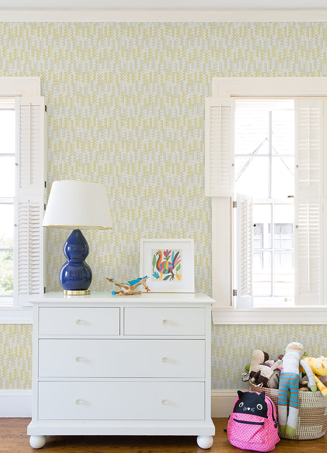 Erik Yellow Building Blocks Wallpaper - Brewster Wallcovering