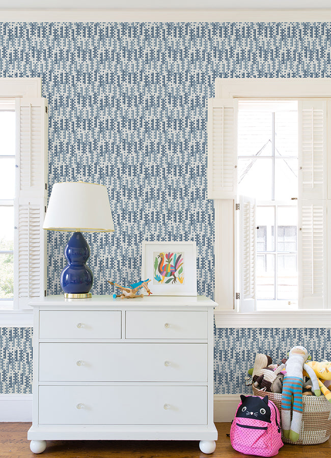 Erik Blue Building Blocks Wallpaper  | Brewster Wallcovering - The WorkRm