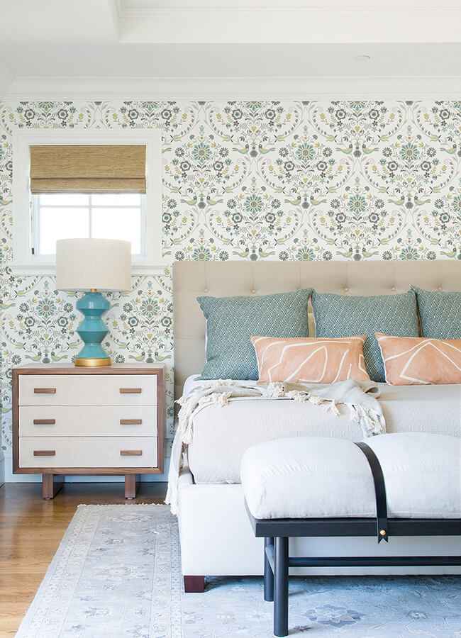 Britt Sea Green Embroidered Damask Wallpaper - York Wallcoverings - 4066-26510 - York Wallcoverings Wallpaper