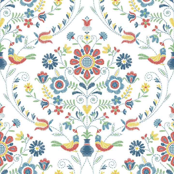Britt Multicolor Embroidered Damask Wallpaper - York Wallcoverings - 4066-26512 - York Wallcoverings Wallpaper