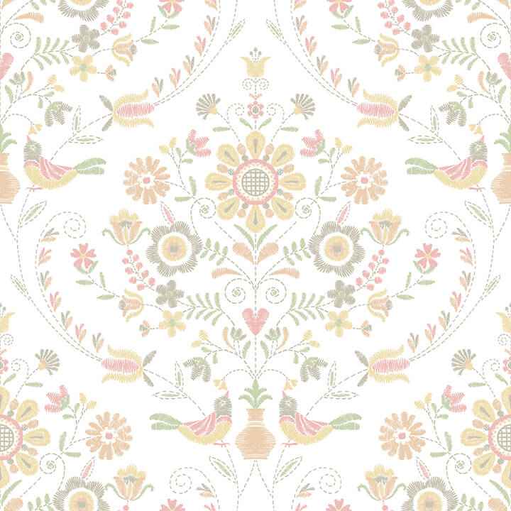 Britt Peach Embroidered Damask Wallpaper - York Wallcoverings - 4066-26514