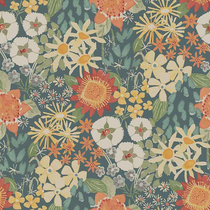 Karina Teal Wildflower Garden Wallpaper - York Wallcoverings - 4066-26520