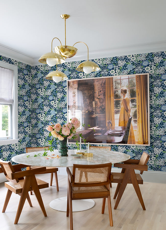 Karina Blue Wildflower Garden Wallpaper  | Brewster Wallcovering - The WorkRm