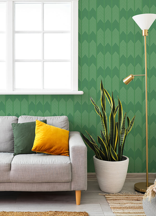 Nyle Green Chevron Stripes Wallpaper - Brewster Wallcovering