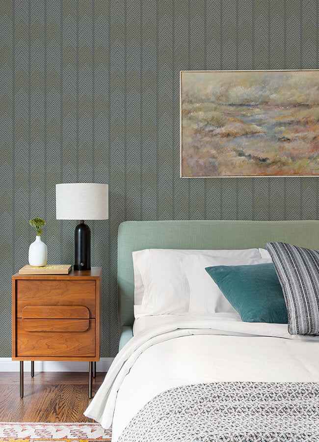 Nyle Dark Grey Chevron Stripes Wallpaper - York Wallcoverings - 4066-26529 - York Wallcoverings Wallpaper