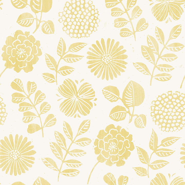 Picture of Inge Yellow Floral Block Print Wallpaper