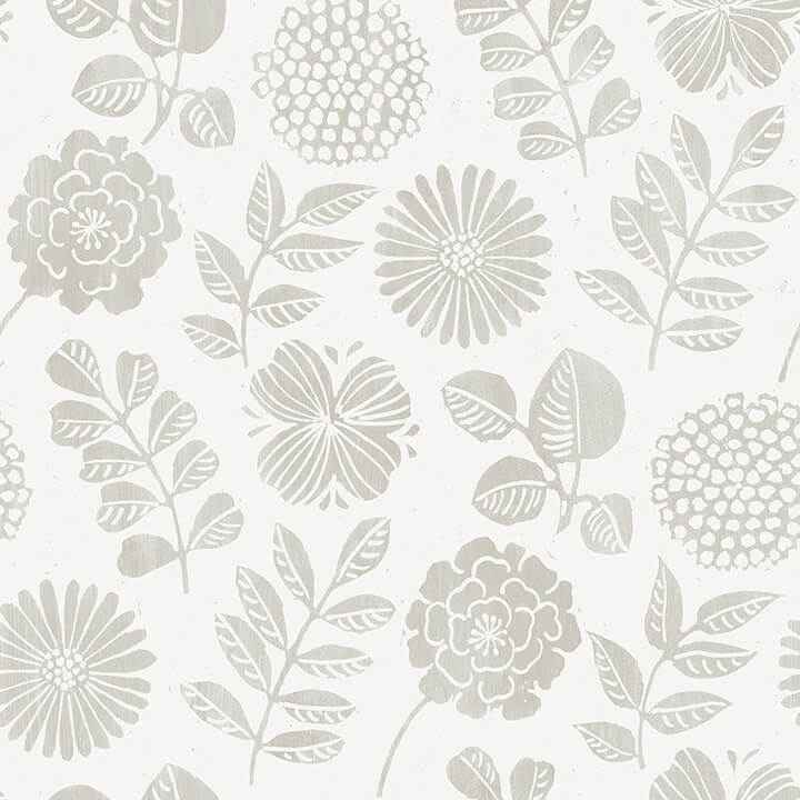 Inge Light Grey Floral Block Print Wallpaper - York Wallcoverings - 4066-26533 - York Wallcoverings Wallpaper