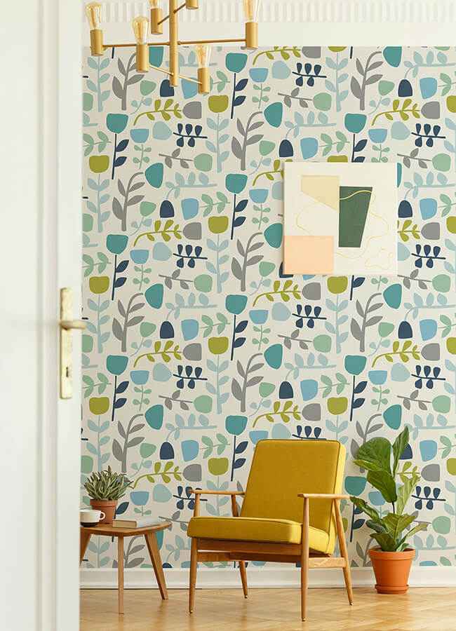 Juni Teal Abstract Tulips Wallpaper - York Wallcoverings - 4066-26536 - York Wallcoverings Wallpaper