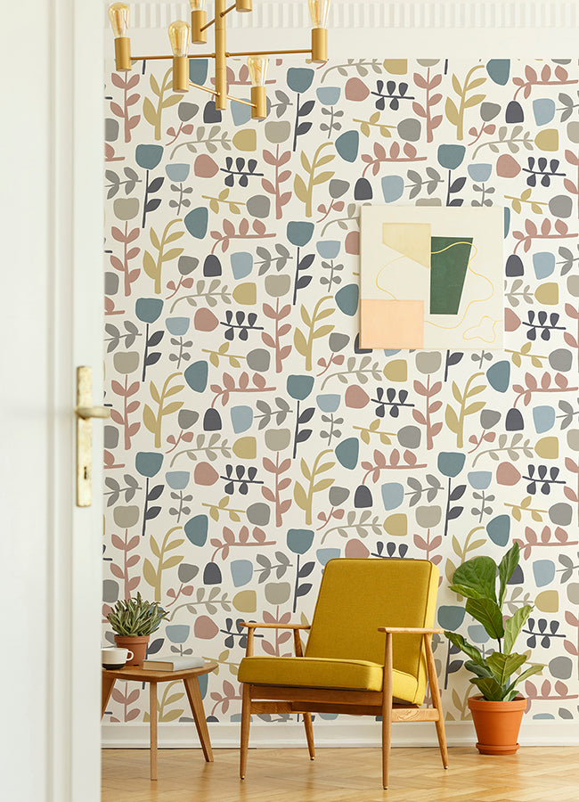 Juni Pastel Abstract Tulips Wallpaper - Brewster Wallcovering