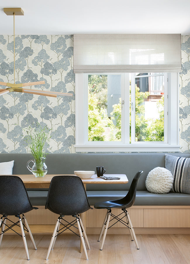 Lykke Blue Textured Tree Wallpaper  | Brewster Wallcovering - The WorkRm