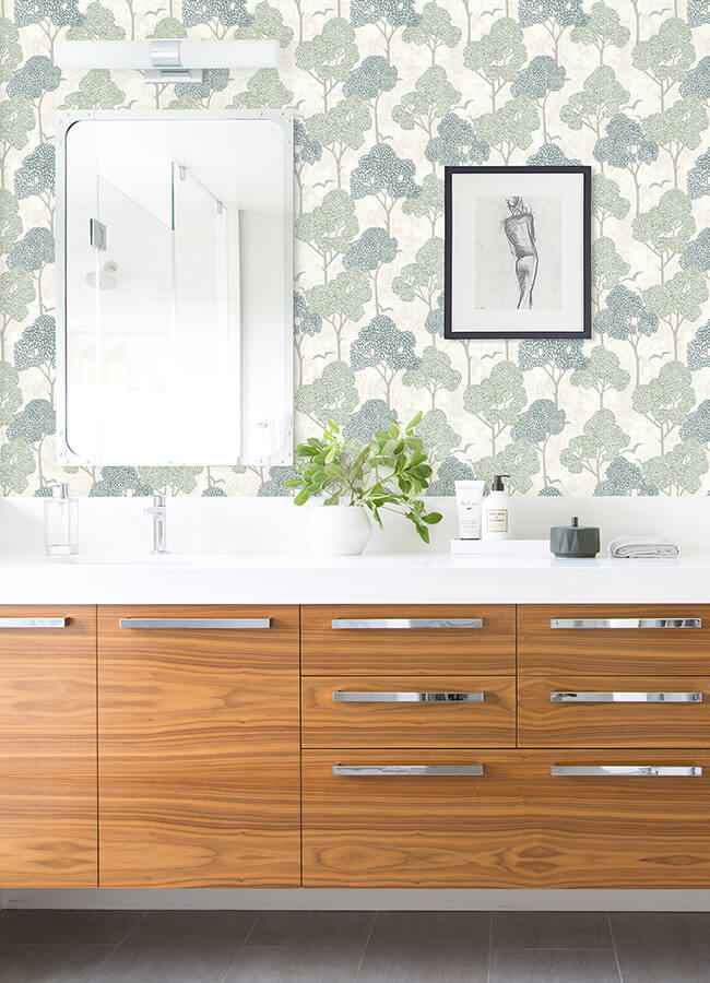 Lykke Green Textured Tree Wallpaper - York Wallcoverings - 4066-26542 - York Wallcoverings Wallpaper