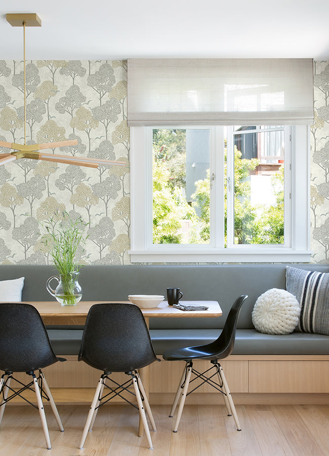 Lykke Neutral Textured Tree Wallpaper  | Brewster Wallcovering - The WorkRm