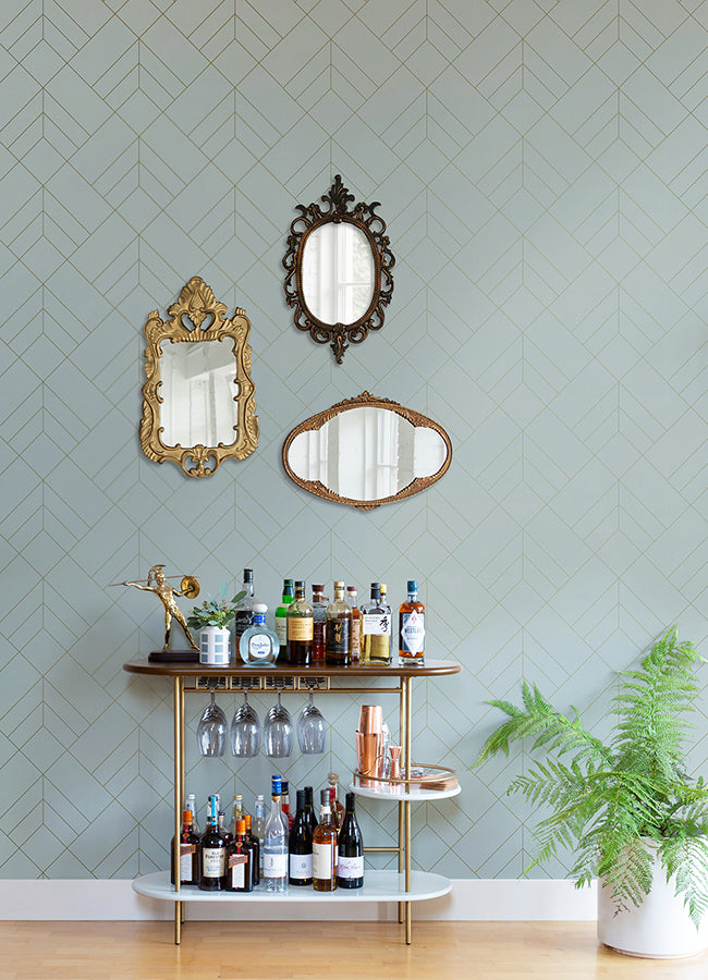 Sander Light Blue Geometric Wallpaper  | Brewster Wallcovering - The WorkRm