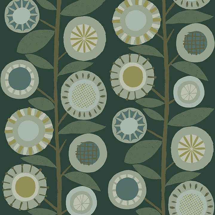 Sisu Evergreen Floral Geometric Wallpaper - York Wallcoverings - 4066-26551 - York Wallcoverings Wallpaper