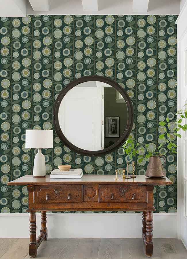 Sisu Evergreen Floral Geometric Wallpaper - York Wallcoverings - 4066-26551 - York Wallcoverings Wallpaper