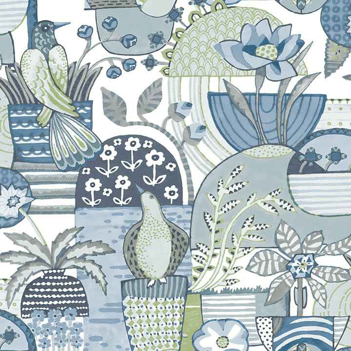 Fika Blue Blissful Birds & Blooms Wallpaper - York Wallcoverings - 4066-26555 - York Wallcoverings Wallpaper