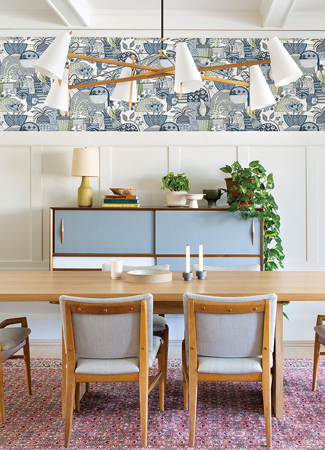 Fika Blue Blissful Birds & Blooms Wallpaper  | Brewster Wallcovering - The WorkRm