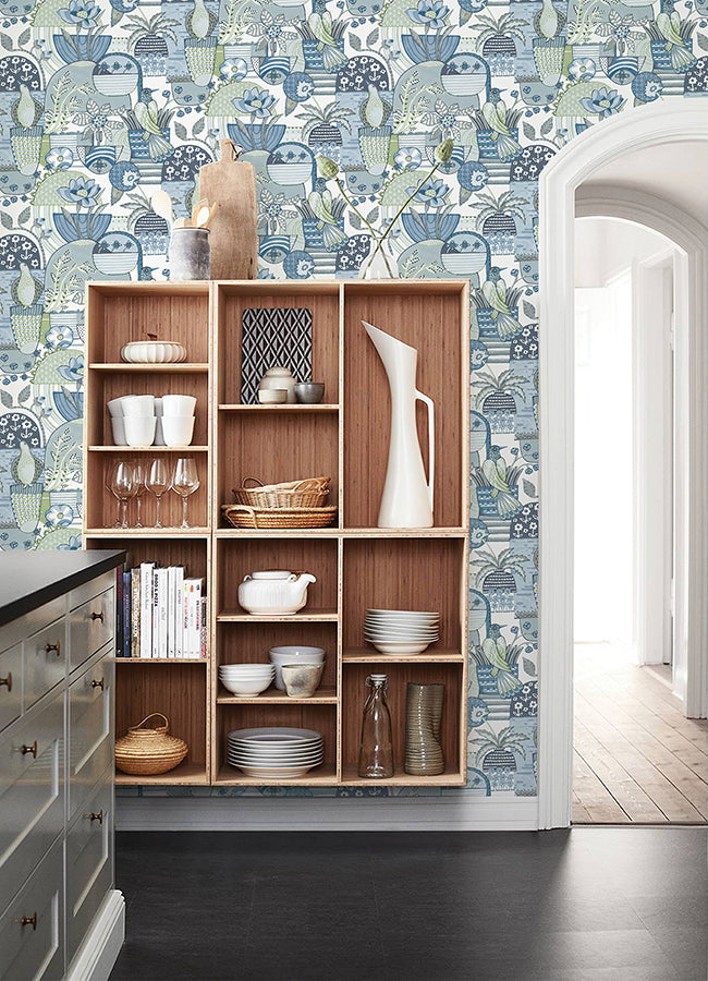 Fika Blue Blissful Birds & Blooms Wallpaper  | Brewster Wallcovering - The WorkRm