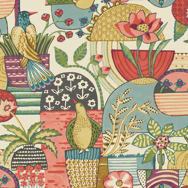 Fika Plum Blissful Birds & Blooms Wallpaper - York Wallcoverings - 4066-26558