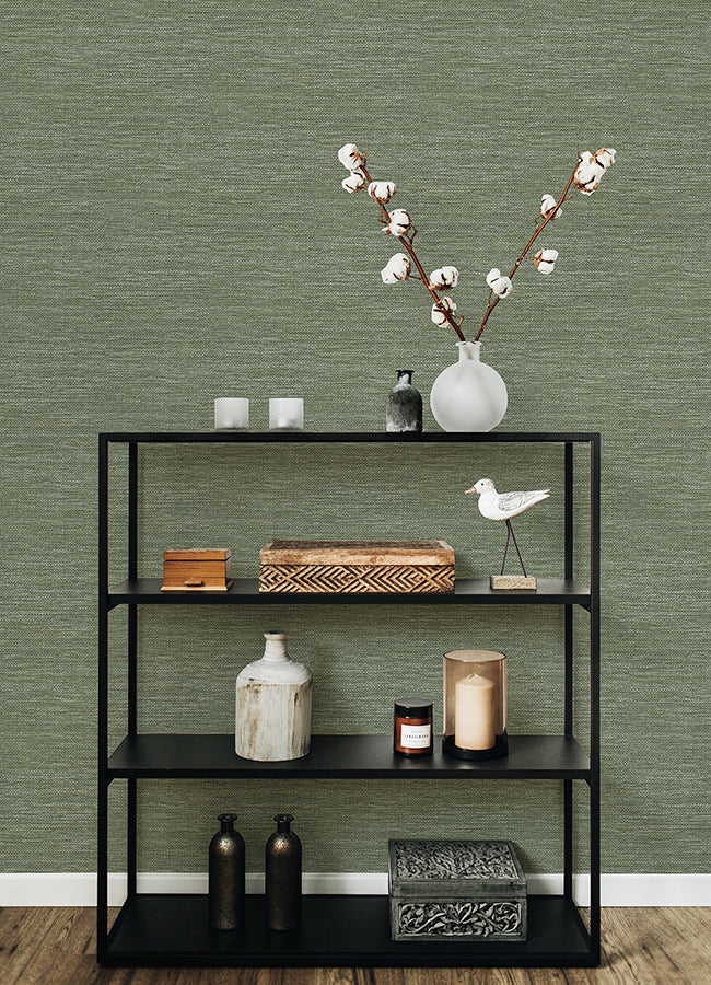 Malin Moss Faux Grasscloth Wallpaper - Brewster Wallcovering