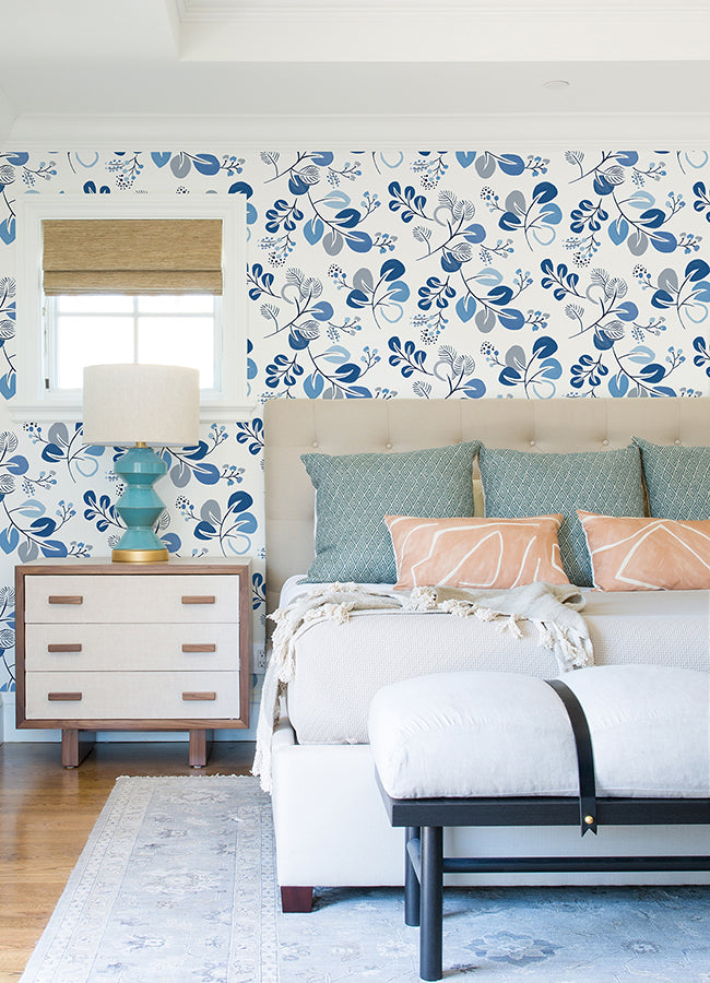 Jonah Blue Leaf Trail Wallpaper  | Brewster Wallcovering - The WorkRm