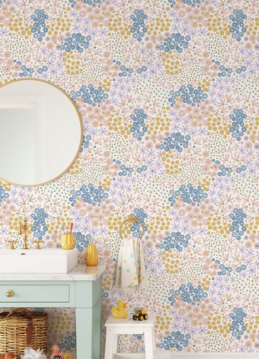 Floral Bunch Multi Bright Peel and Stick Wallpaper - York Wallcoverings - NUS4847 - York Wallcoverings Wallpaper