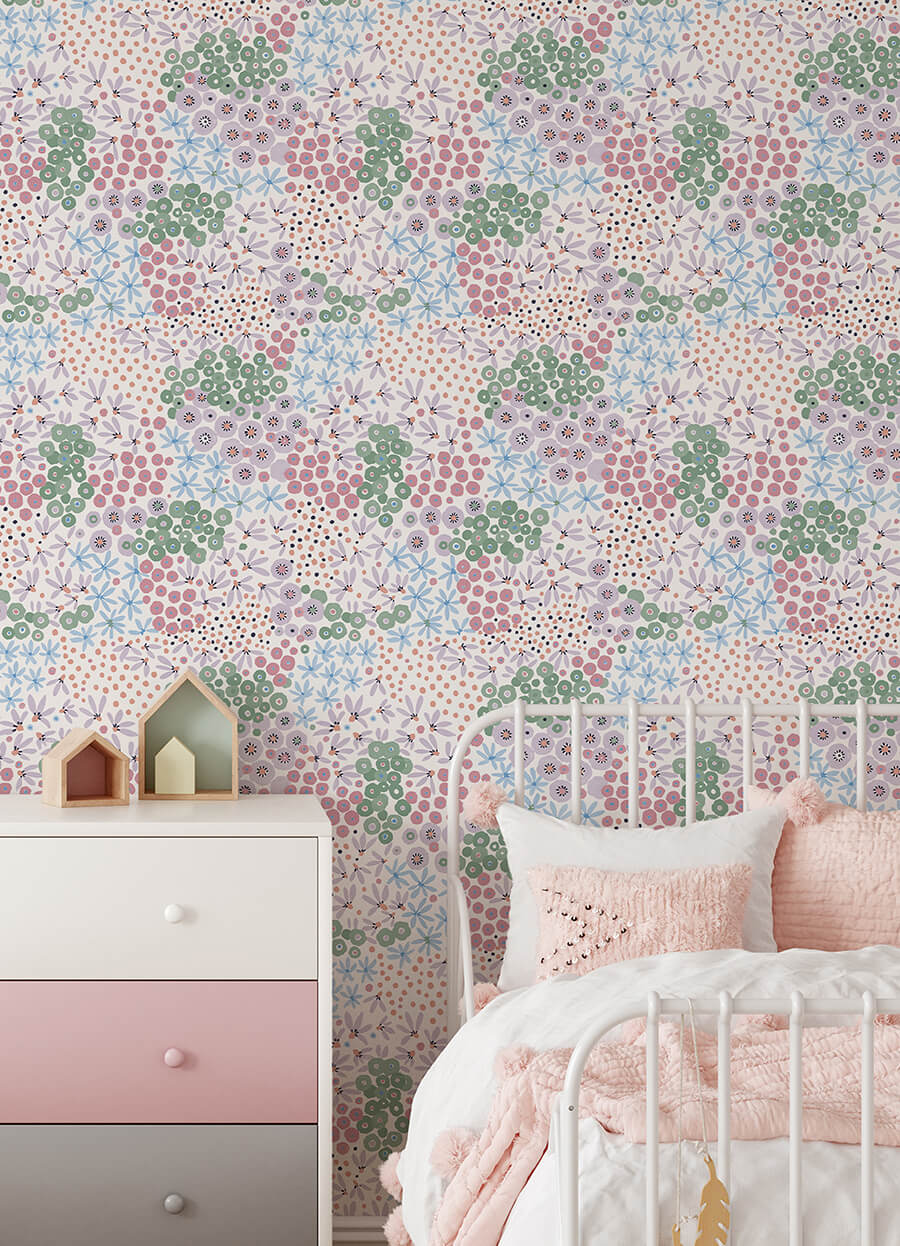 Floral Bunch Multi Cool Peel and Stick Wallpaper - York Wallcoverings - NUS4849 - York Wallcoverings Wallpaper