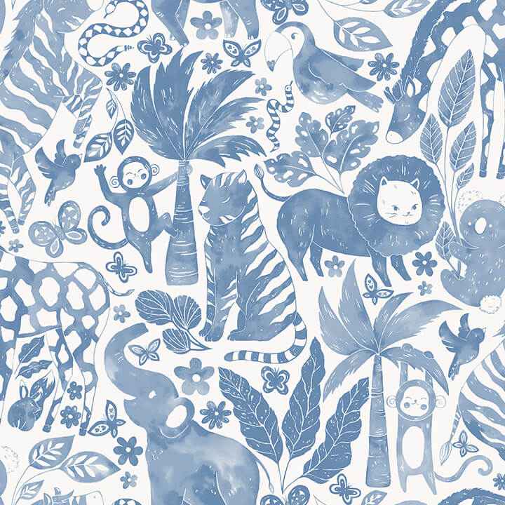 Sweet Safari Blue Peel and Stick Wallpaper - York Wallcoverings - NUS4850
