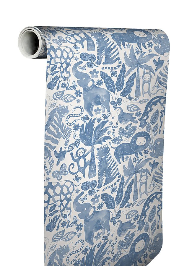 Sweet Safari Blue Peel and Stick Wallpaper - Brewster Wallcovering