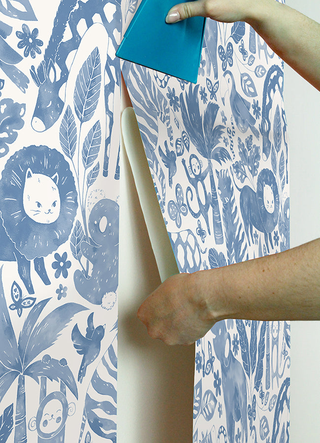 Sweet Safari Blue Peel and Stick Wallpaper  | Brewster Wallcovering