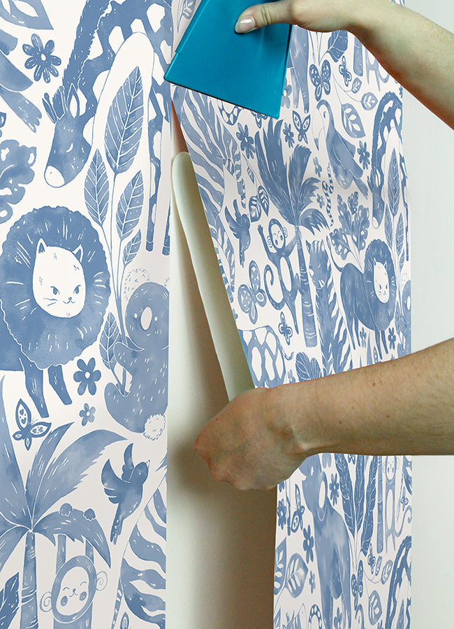 Sweet Safari Blue Peel and Stick Wallpaper - Brewster Wallcovering