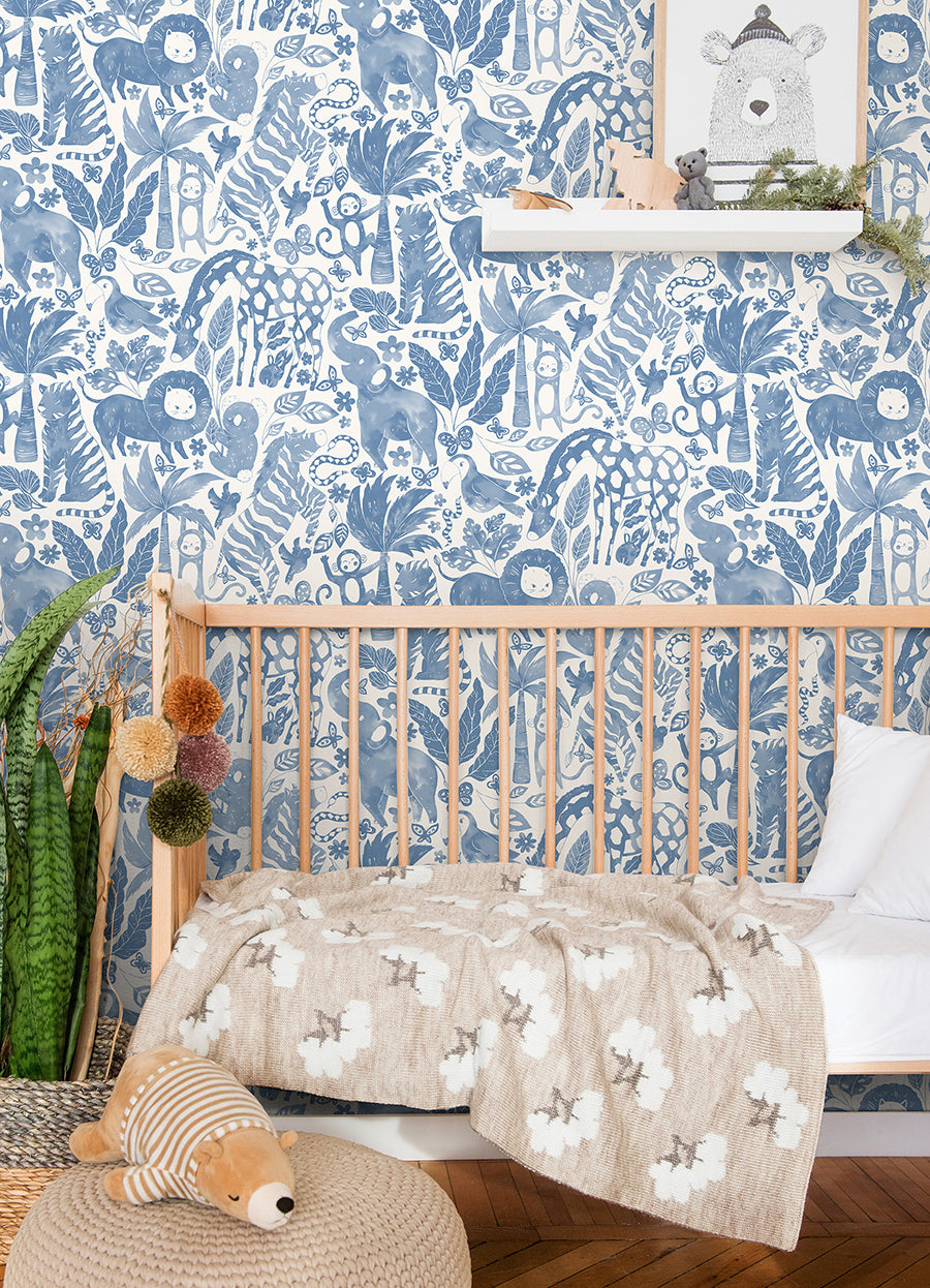 Sweet Safari Blue Peel and Stick Wallpaper - Brewster Wallcovering