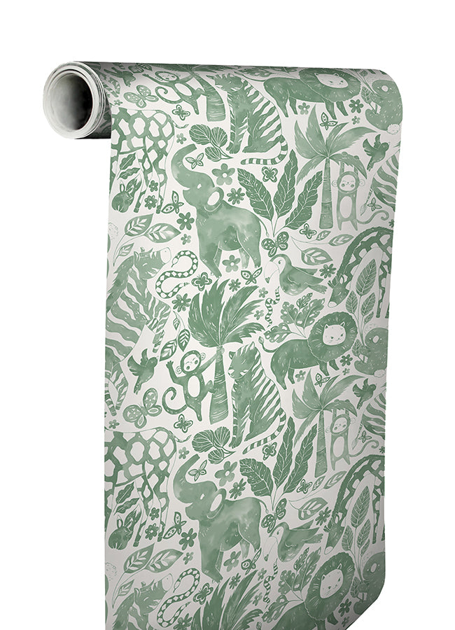 Sweet Safari Green Peel and Stick Wallpaper - Brewster Wallcovering