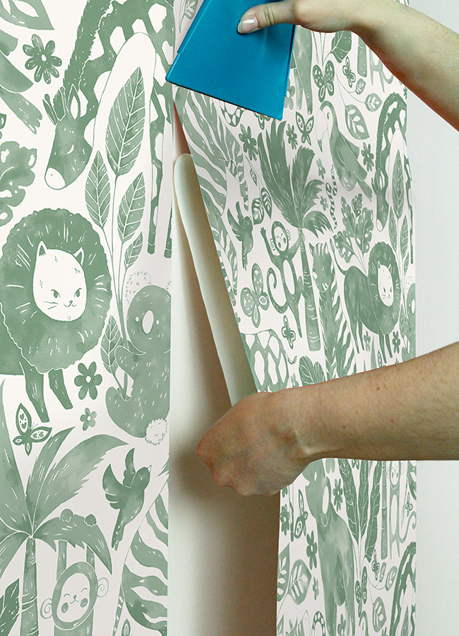 Sweet Safari Green Peel and Stick Wallpaper  | Brewster Wallcovering