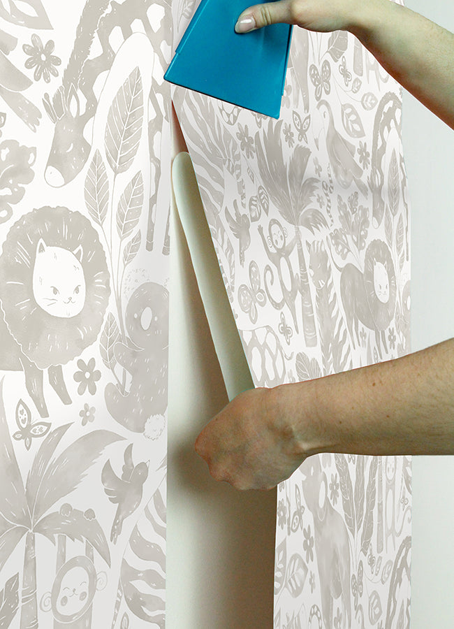 Sweet Safari Taupe Peel and Stick Wallpaper - Brewster Wallcovering